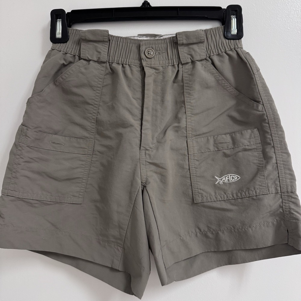 AFTCO Boys Original Fishing Shorts Beige Gray Cargo Size 26 - 10/12 Years - Picture 1 of 7